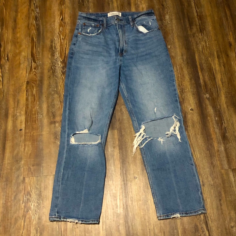 Abercrombie & Fitch Distressed Blue Ankle Jeans